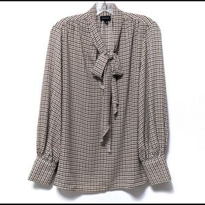 Lightweight Houndstooth Tie Blouse